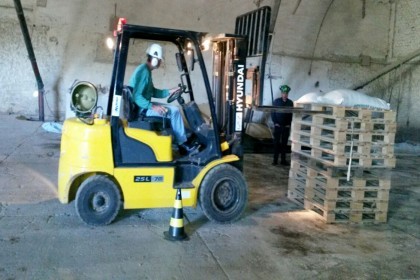 Colaboradores participam de treinamento de operador de empilhadeira