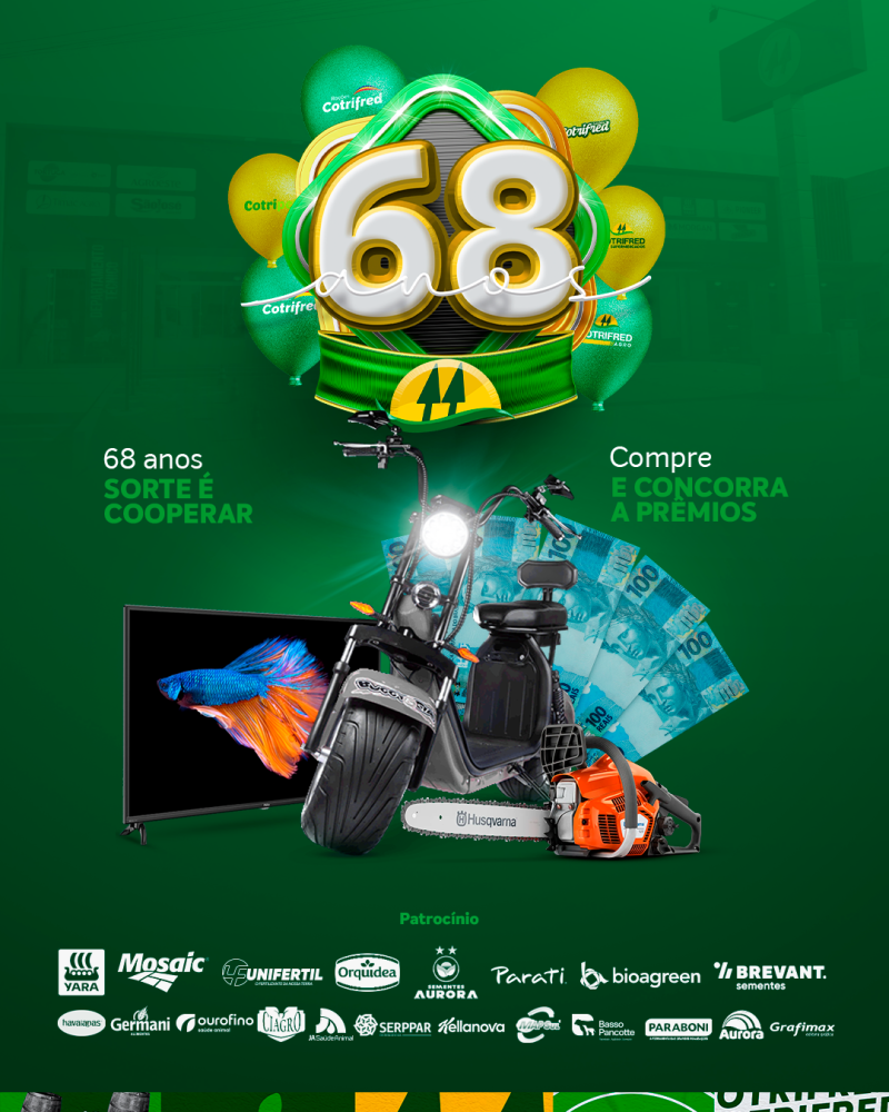 Cotrifred lança campanha de 68 anos com mais de R$ 40 mil em prêmios